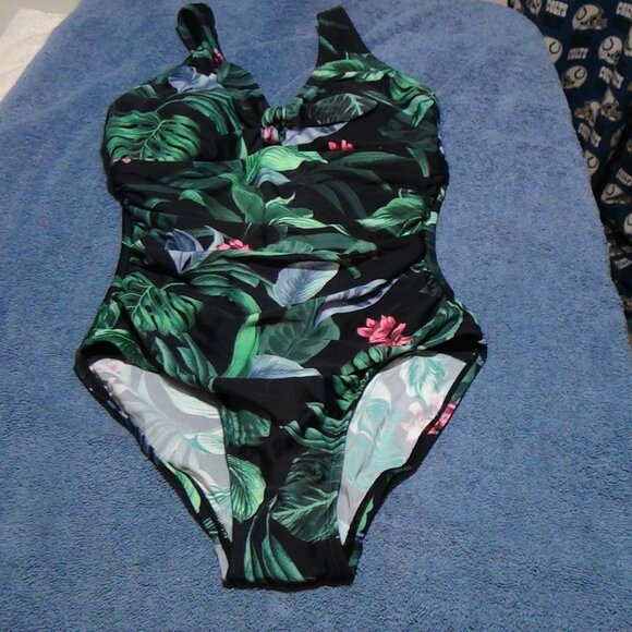 Kona Sol Women's Tummy Control Tie-Front One Piece Swimsuit 14,16,17,18,20,22,24 - Picture 3 of 16